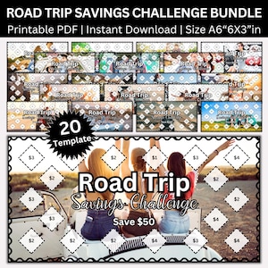 Road Trip Travel Vacation Savings Challenge Printable Budget Binder, Family Vacation Saving Envelope Challenge Bundle, Vacation Fund Savings