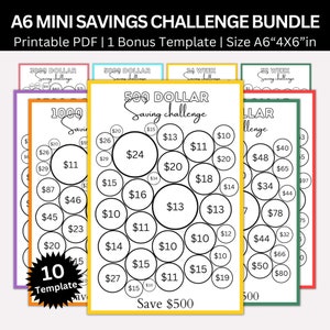 A6 Savings Challenge Printable Bundle, Mini A6 Low Income Saving Challenge, Money Savings Trackers, Budget Binder, Cash Envelope Challenge