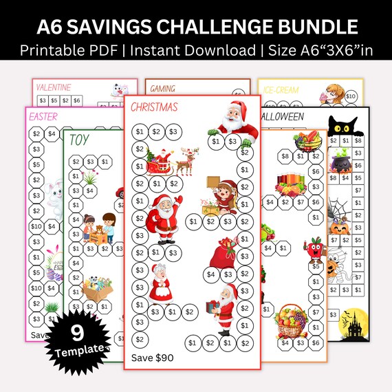 kids Gaming Savings Challenge Printable Tracker, A6 Kids Color Mini Saving Challenge, Money Game Challenge Bundle, kids Cash Stuffing kit