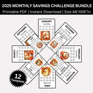 2025 Monatliche Spar-Challenge, 12-monatige Spar-Challenge mit niedrigem Einkommen, Geld-Spar-Tracker, Bargeld Umschlag, 2025 Monatliche Budgetmappe