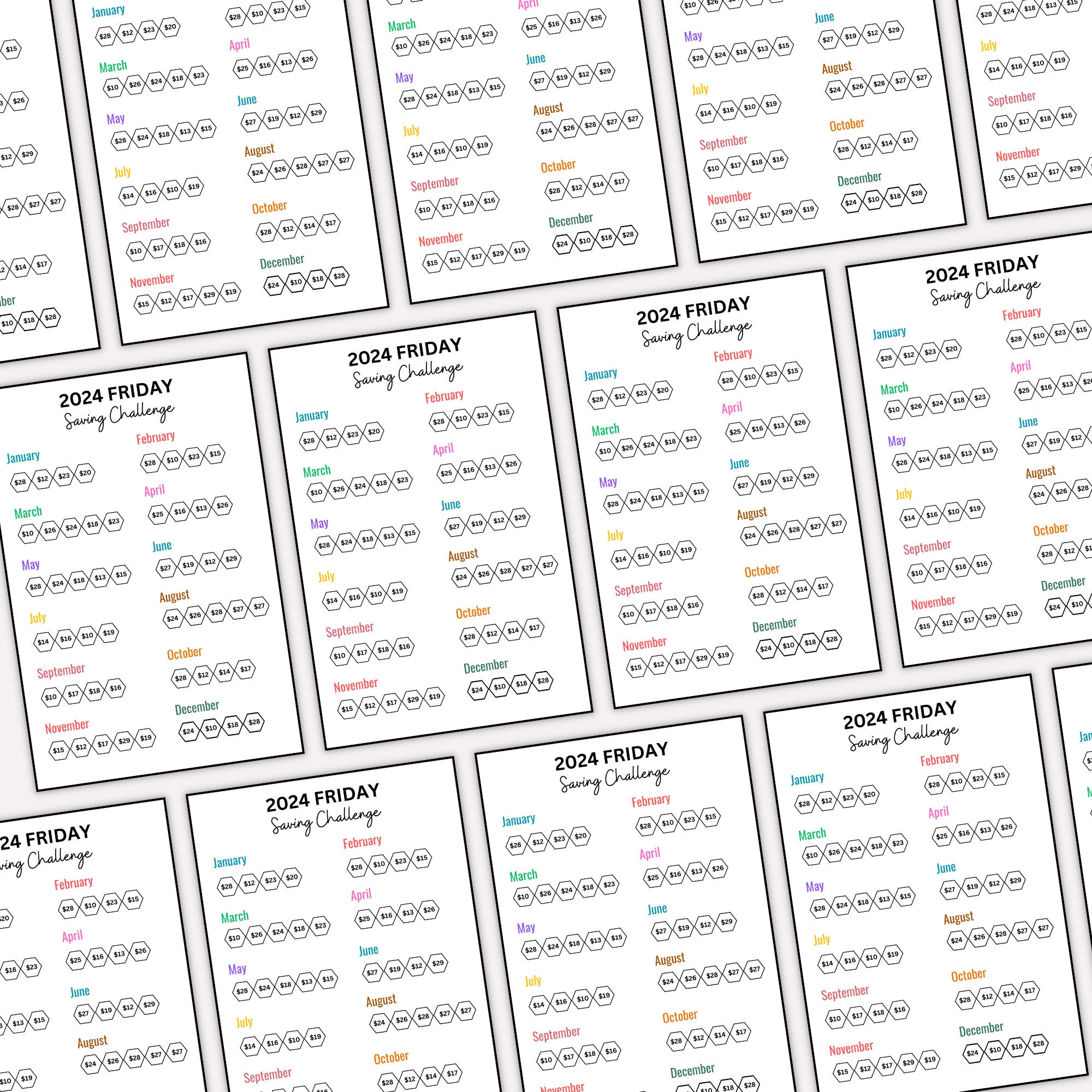 2024 Friday Savings Challenge Printable, Friday 2024 Money Saving