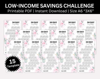 Low Income Saving Challenge Printable Bundle,  Mini A6 Savings Challenge Tracker, Money Savings Challenge, Cash Budget Binder