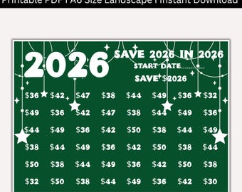 Tracker della sfida di risparmio 2026, PDF stampabile A6, Risparmia nel 2026, Inserto per raccoglitore di bilancio, Foglio per l'inserimento di contanti, Download immediato