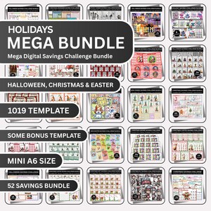 Holiday Halloween Christmas & Easter Savings Challenge Mega Bundle, 1000+ Mini A6 Printable Savings Templates, Kids and Adults Binder PDF