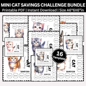 Cat Savings Challenge Printable, Cat Lover Budget Binder, Mini Kitty A6 Mini Cat Saving Challenges | 16 Templates | Digital Budget Planner