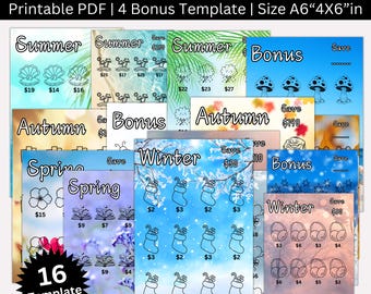 Seasonal Saving Challenge Printable Bundle, Money Saving Envelopes Challenges, A6 Size Winter, Spring, Summer, Autumn Fun Budget Trackers
