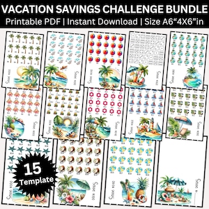 Vacation Saving Challenge Printable Bundle, Summer Travel Saving Envelopes Challenges, Travel Funds, Money Tracker, Vacation Planners