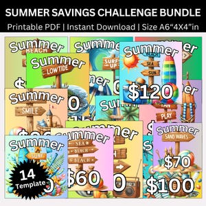 Summer Saving Challenge Printable Bundle, Summers Vacation Money Saving Envelopes Challenges, A6 Size Summer, Autumn Fun Budget Trackers