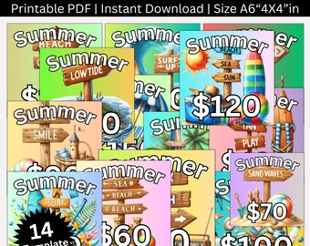 Summer Saving Challenge Printable Bundle, Summers Vacation Money Saving Envelopes Challenges, A6 Size Summer, Autumn Fun Budget Trackers