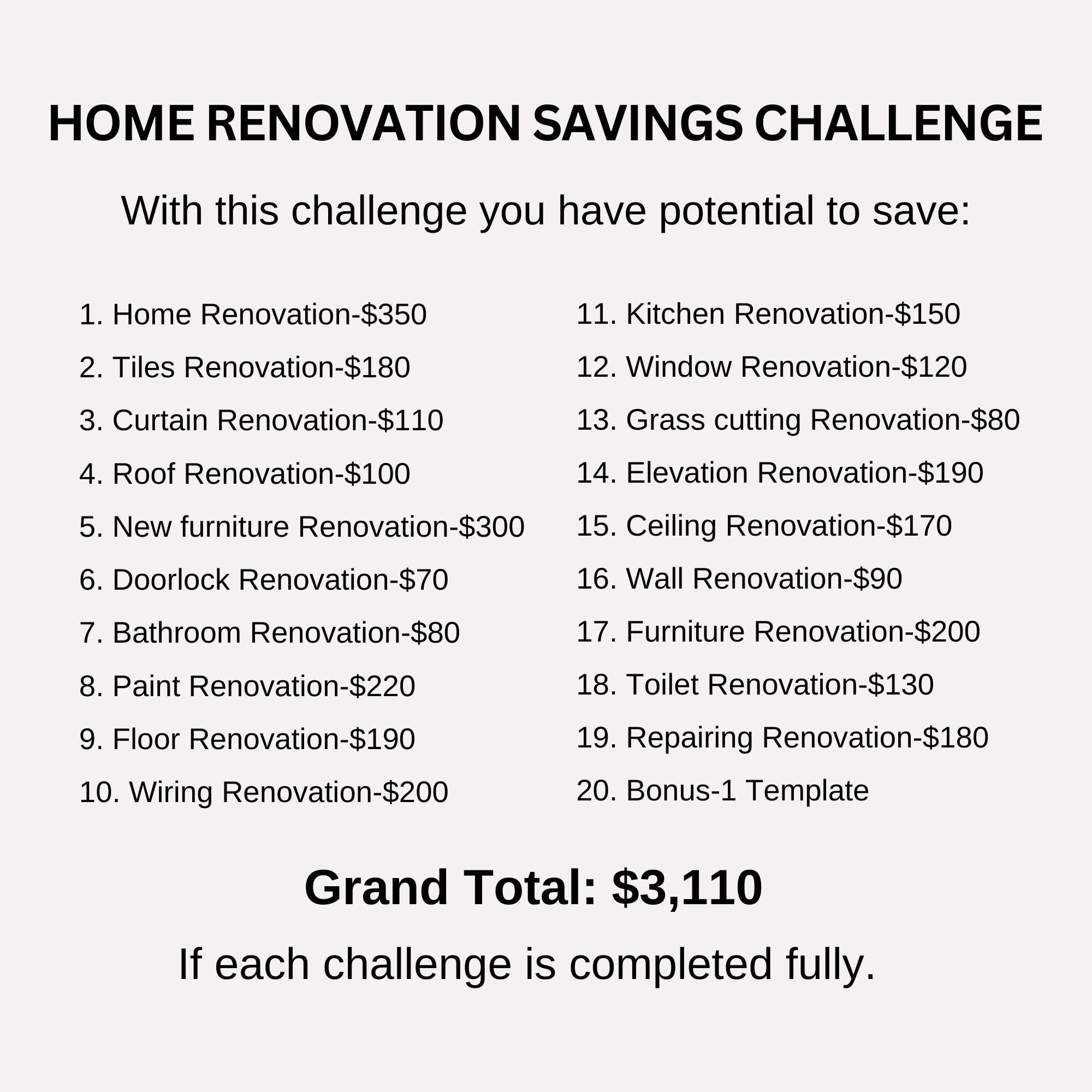 Curated visual reference: Home Renovation Savings Challenge Printable Bundle A6 Mini Low Income Photo Inspiration