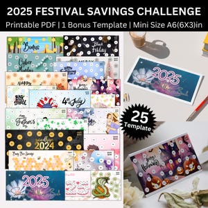 2025 Festival Saving Challenge Printable, 2025 Holiday Savings Planner Binder, 2025 A6 Size Money Saving Challenges 2025 Event Cash Envelope