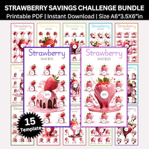 Strawberry Savings Challenge Printable Bundle, Strawberry Shortcake Saving Envelopes Challenges, Money Tracker, Low Income Budget Binder