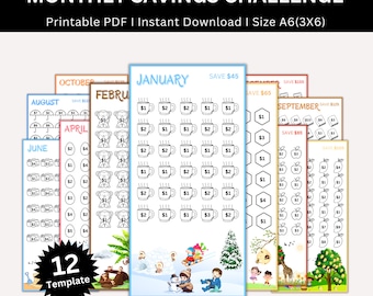 Monthly Savings Challenge, Saving Challenges Printable Budget Planner Binder, Money Savings Tracker, A6 Cash Envelopes, Budget Planner