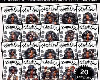 May include: A bundle of 20 printable Black Girl Savings Challenge templates. Each template features a portrait of a Black woman and savings goals ranging from $400 to $480. The size is A6, which is 4.1 x 5.8 inches.