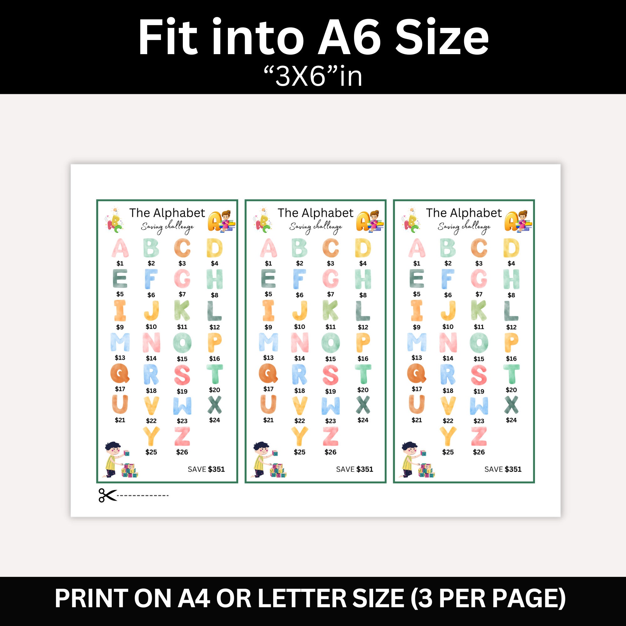 Alphabet Saving Challenge for Kids, A6 Mini Money Savings Challenge ...