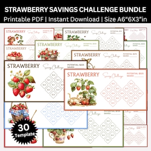 Strawberry Savings Challenge Printable Bundle, Mini A6 Strawberry Shortcake Saving Challenges, Money Tracker, Cash Envelopes, Budget Binder