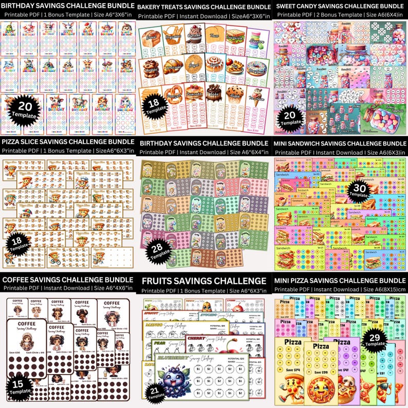Food & Birthday Savings Challenge Mega Bundle Printable PDF, 1000+ A6 ...