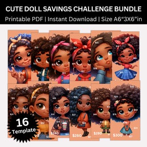 Cute Doll Savings Challenge Printable, Mini A6 Low-Income Cute Girl Saving Challenges, Money Tracker, Envelope Challenges, Budget Binders