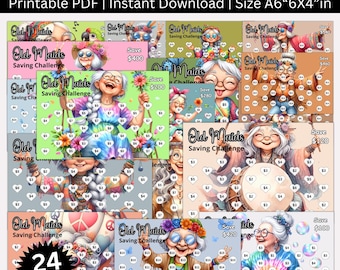 Mini Old Maids Savings Challenges Pack Printable Bundle, Senior Citizen Savings Binder for Grandmothers, Old Age Retirement Fund Tracker