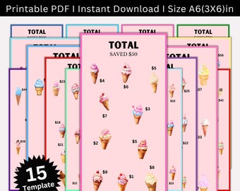 Ice Cream Savings Challenge Printable Bundle, Mini A6 Ice Cream Saving Challenge, Envelopes Challenge, Money Tacker, Budget Planner
