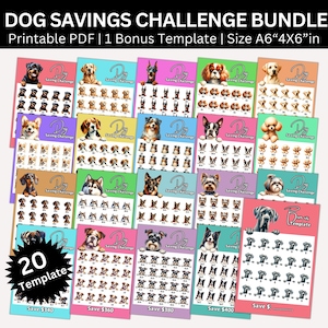 Dog Savings Challenge Printable Bundle, A6 Puppy Themed Saving Envelopes Challenges, Pet Care Money  Tracker, Pow Cash Budget Binder