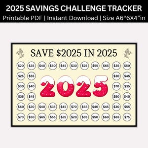 2025 Saving Challenge Printable, Save 2025 in 2025, 2025 Mini Money Saving Tracker , 2025 A6 Size Money Saving Challenge & Cash Envelopes