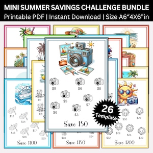 Summer Travel Savings Challenges Printable Bundle, Summers Vacation Money Saving Envelopes Challenges, A6 Size Summer Fun Budget Binder