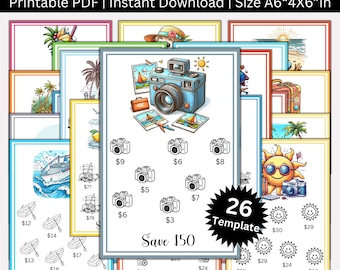 Summer Travel Savings Challenges Printable Bundle, Summers Vacation Money Saving Envelopes Challenges, A6 Size Summer Fun Budget Binder