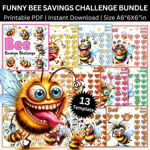 Funny Bee Savings Challenge Binder, Save with Bees A6 Printable Money Tracker Challenge, Honey Bee Cash Envelope Budget Instant Download PDF