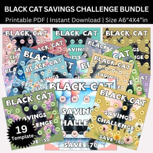 Black Cat Savings Challenge Printable, Mini Cats A6 Saving Envelope Challenges, Pet Care Pow Money Tracker, Cat Lover Budget Binder Planner