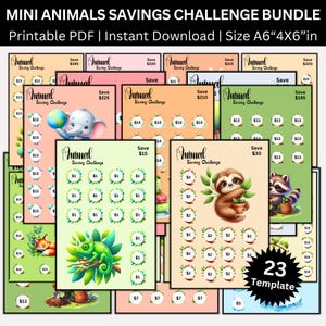 Cute Baby Animal  Savings Challenge Printable, Low-Income Kids Animal Money Envelopes Tracker Saving Challenges, A6 Budget Binder Planner