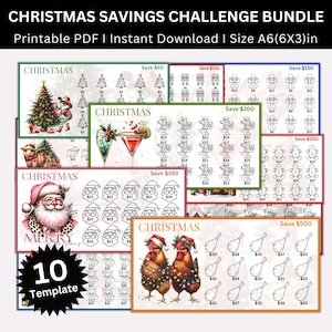 Mini Savings Challenge Printable Bundle, A6 Low Income Christmas Saving Challenges, Xmas Money Savings Tracker, Holiday Budget Binder