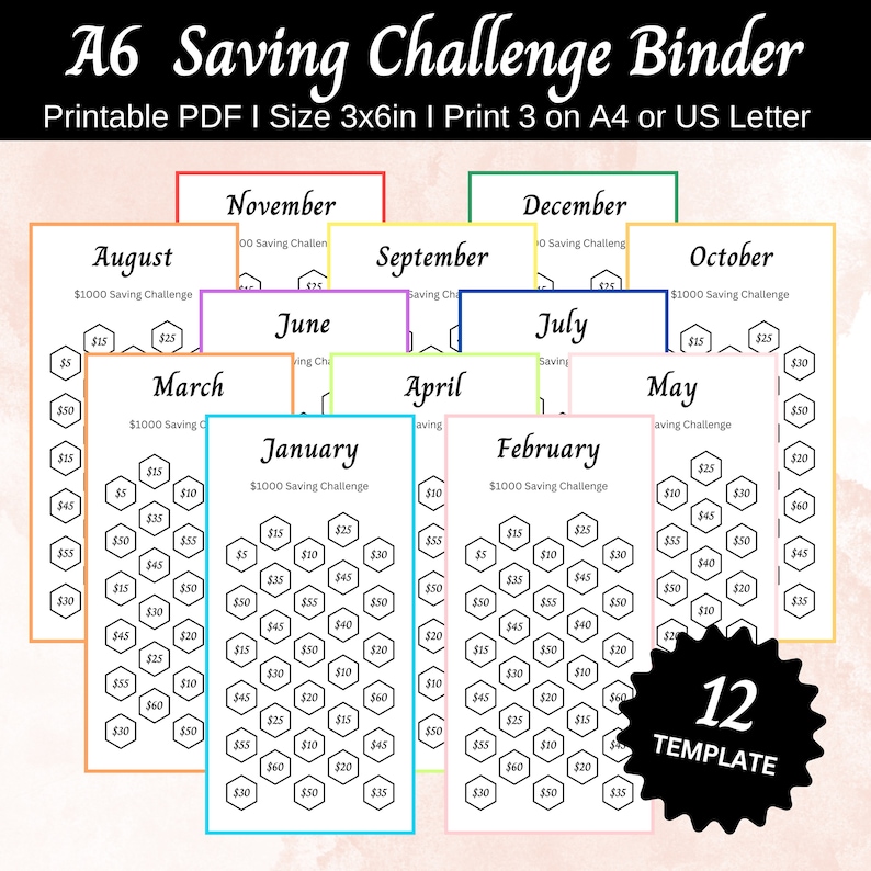 Monthly Savings Challenges Printable, Saving Challenge Bundle, A6 Mini ...