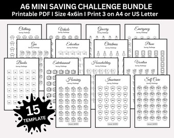 Printable Savings Challenges Bundle, A6 Mini Money Saving Tracker , Envelope Challenge, A6 Savings Challenge, Budget Planner Binder