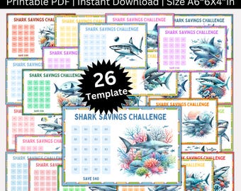 Shark Savings Challenge Printable, Fun Ocean Theme Shark Money Tracker, 26 Shark Themed Savings Templates | Save 4,290 | A6 6x4 PDF