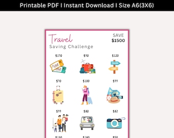 Travel Savings Challenge Printable, Vacation Savings Challenge, Money Challenge, Cash Envelopes, Travel Funds, Travel  Money Savings Tracker