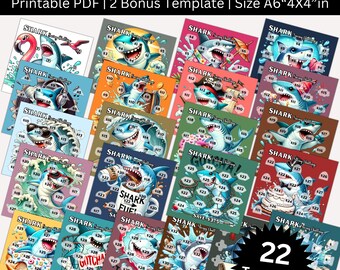 Shark Funny Savings Challenge Printable Bundle, Get Your Fish Saving Challenges, Shark Cash Envelope Budget Binder Tracker for Budgeting
