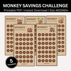 A6 Mini Monkey Saving Challenge Printable, Mini A6 Monkey Animal Savings Challenge, Monkey Money Saving Tracker, Cash Envelope Budget Binder