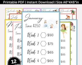 Minimalist Low Income Savings Challenge Printable, Monthly Saving Challenges, Mini Money Savings Tracker Bundle, A6 Cash Envelope Challenges
