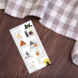 a table with a checkered table cloth and a sticker on it