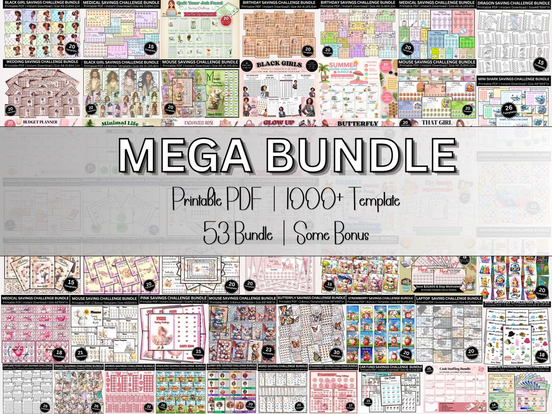 Ultimate Savings Challenge Mega Bundle, 1000+ Printable PDF, 53 Bundles ...