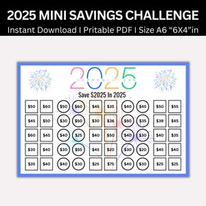 2025 Saving Challenge Printable, Save 2025 in 2025, 2025 Mini Money Saving Tracker , 2025 A6 Size Money Saving Challenge & Cash Envelopes