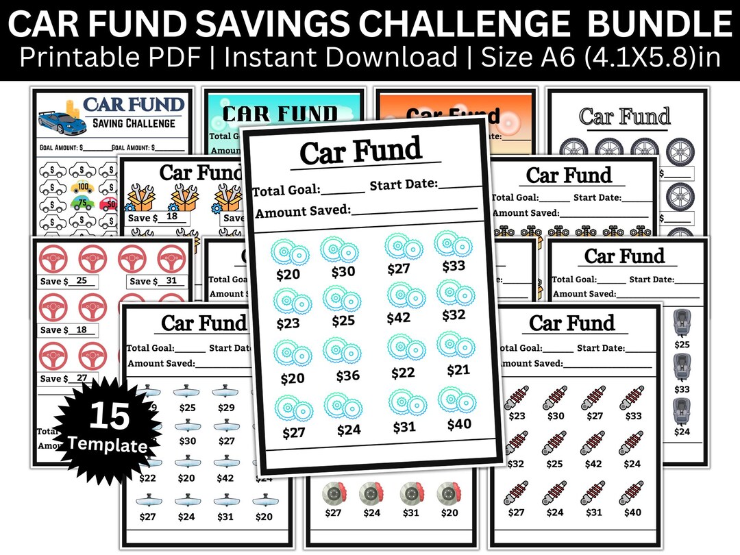 Car Fund Savings Challenge Bundle, Car Savings Tracker Printable ...