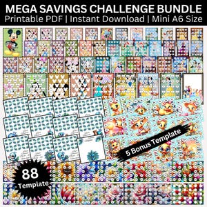 Mega Savings Challenges Printable Budget Binder, Ultimate Low Income Money Tracker, Fairy Tale & Mickey Challenge Instant Download PDF
