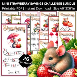 Strawberry Savings Challenge Printable Bundle, Strawberry Shortcake Saving Envelopes Challenges, Money Tracker, Low Income Budget Binder