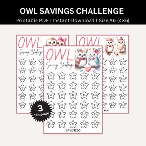 A6 Mini Owl Savings Challenge, Owl Savings Challenges Printable, Money Saving Tracker Bundle, Cash Envelope, Budget Challenges, Set Of 3
