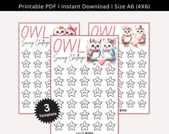A6 Mini Owl Savings Challenge, Owl Savings Challenges Printable, Money Saving Tracker Bundle, Cash Envelope, Budget Challenges, Set Of 3