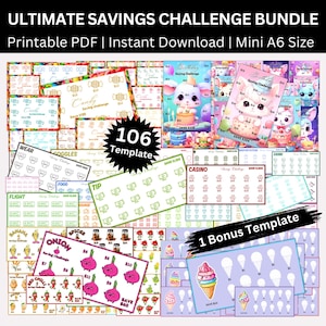 Ultimate Savings Challenge Printable Bundle, A6 Mini Travel Saving Challenges, Birthday Money Tracker, Grocery Budget Binder, Candy Envelope