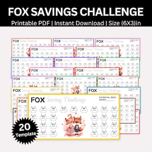 Mini Fox Savings Challenge Printable, Money Saving Challenges, A6 Cash Envelopes Challenge, Money Saving Tacker, Savings Planner