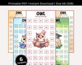Owl Savings Challenge Printable, A6 Mini Owl Saving Challenge, Money Saving Tracker Bundle, Cash Envelope, Budget Challenges, Set Of 6
